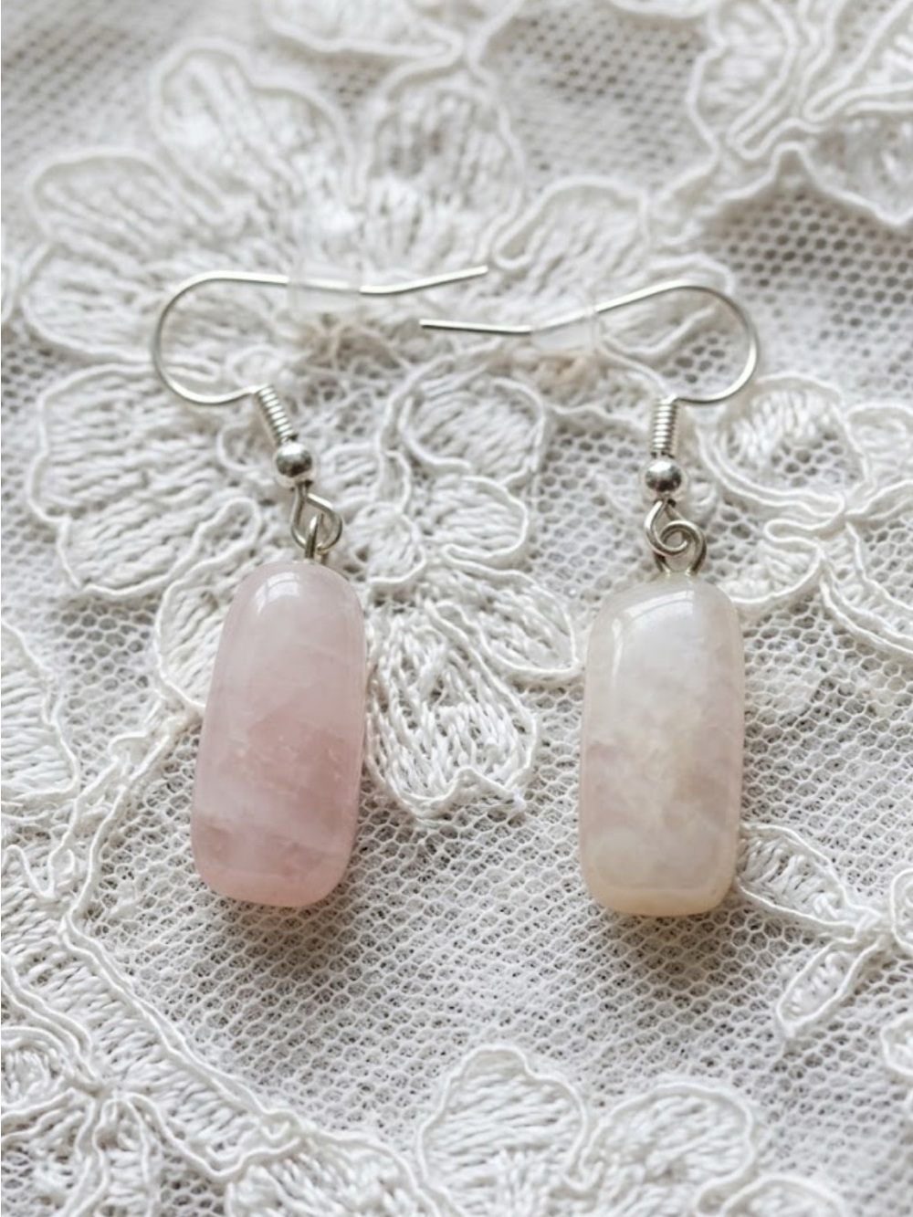 Rose Quartz Barrel Drop Earrings